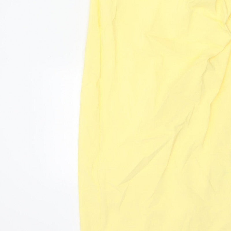 Amy Childs Women Yellow Size 8 Bodycon Midi Ruched V-Neck Dress