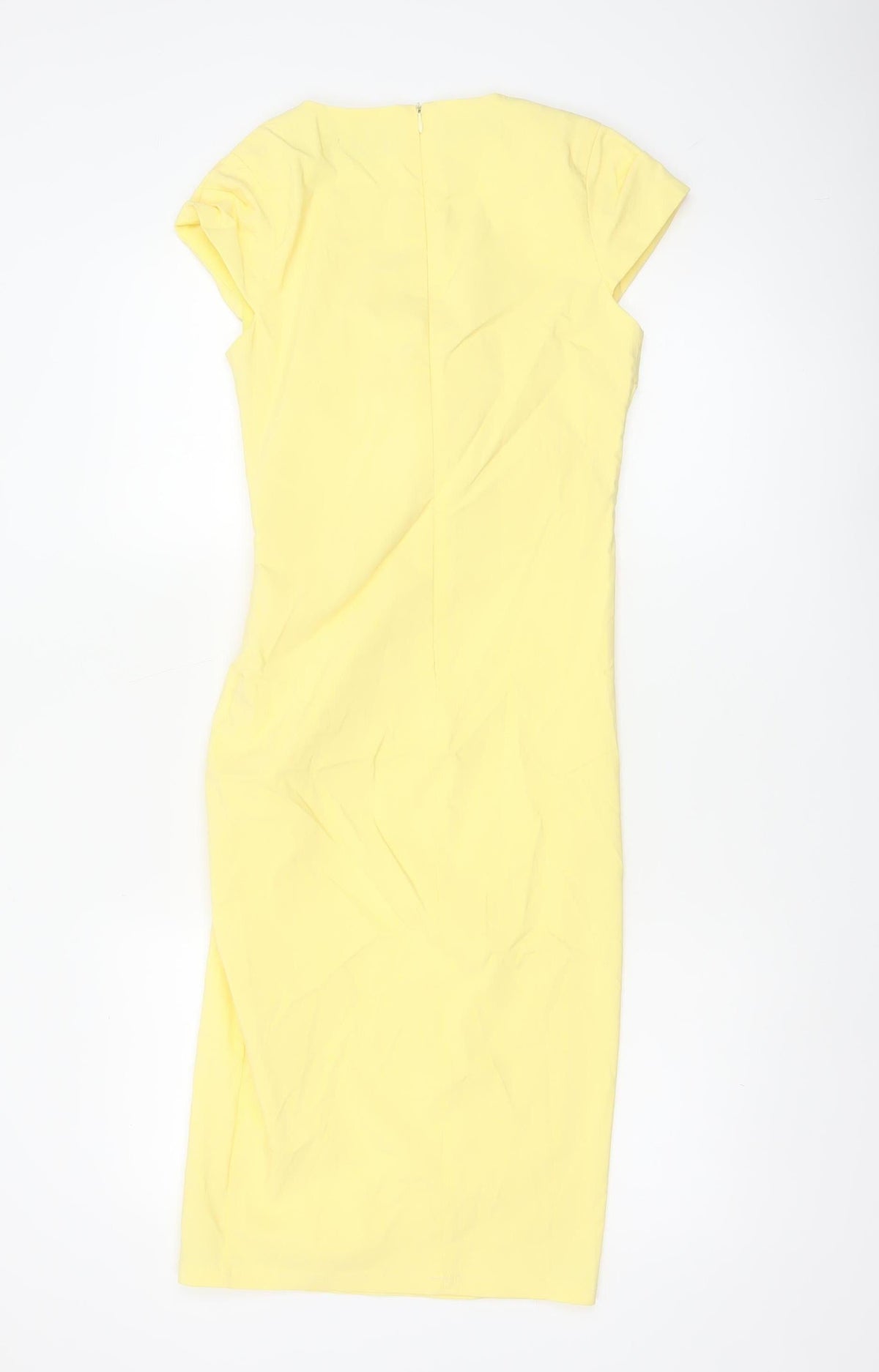 Amy Childs Women Yellow Size 8 Bodycon Midi Ruched V-Neck Dress