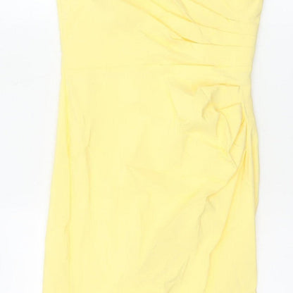 Amy Childs Women Yellow Size 8 Bodycon Midi Ruched V-Neck Dress