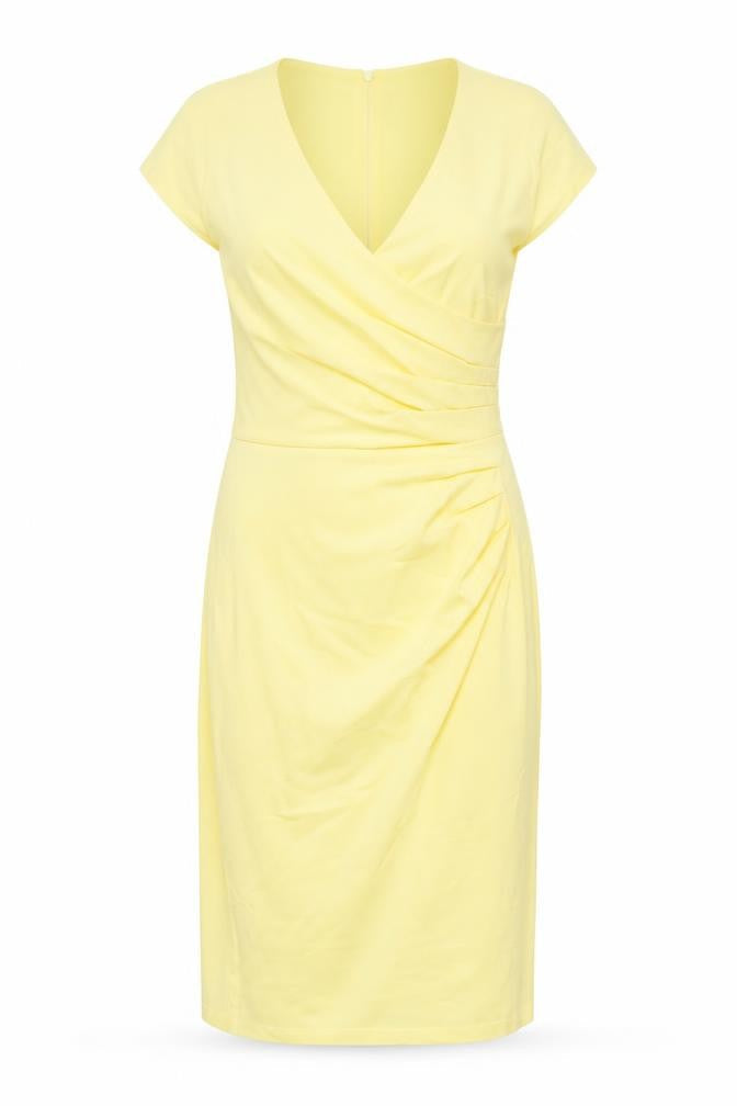 Amy Childs Women Yellow Size 8 Bodycon Midi Ruched V-Neck Dress
