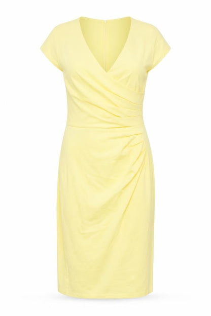 Amy Childs Women Yellow Size 8 Bodycon Midi Ruched V-Neck Dress