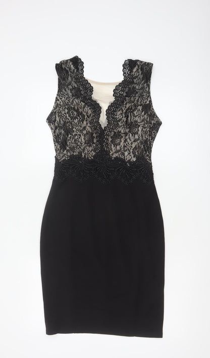 Lipsy London Women Black Lace Bodycon Pencil Dress UK 12 Party