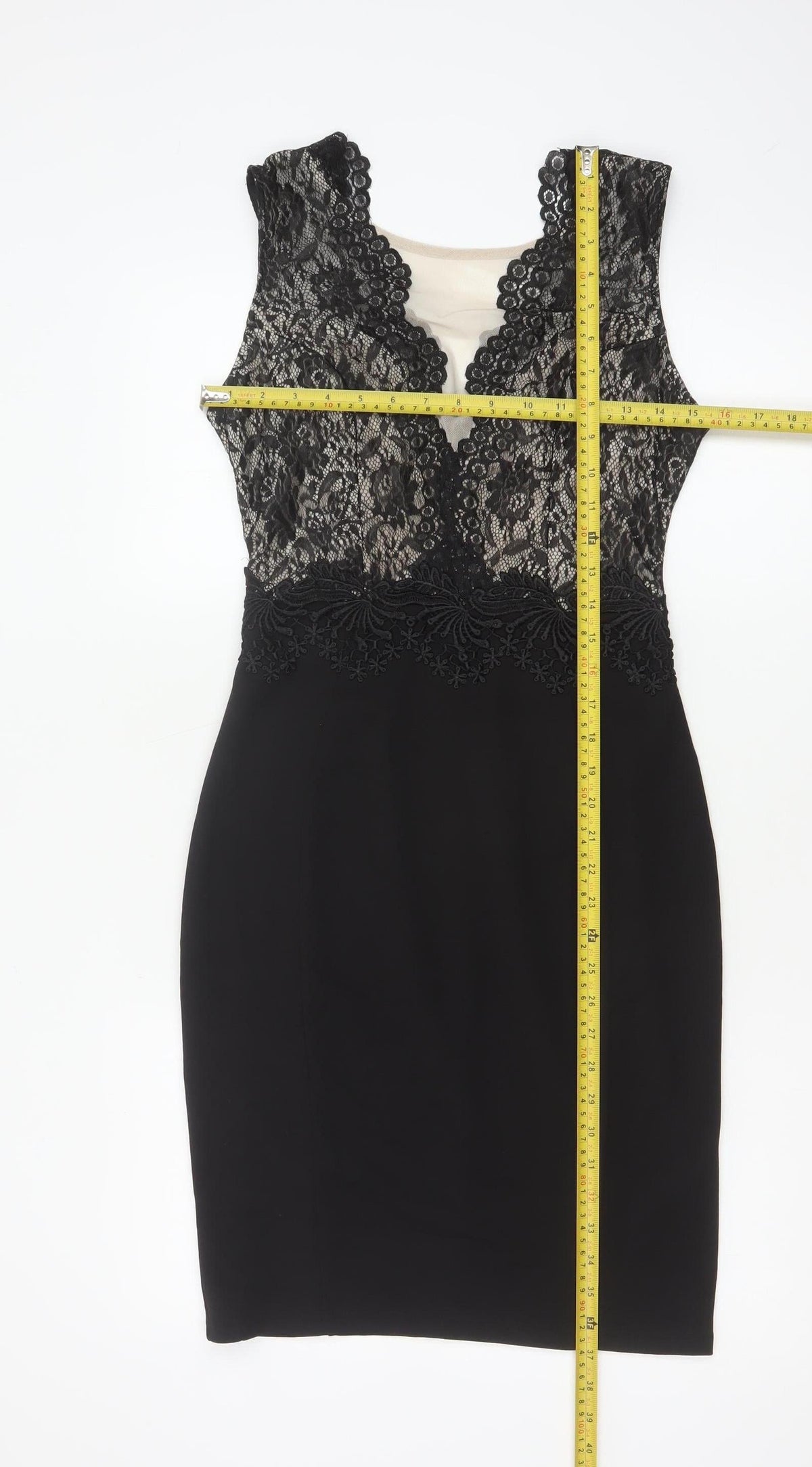 Lipsy London Women Black Lace Bodycon Pencil Dress UK 12 Party