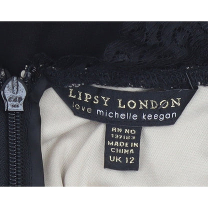 Lipsy London Women Black Lace Bodycon Pencil Dress UK 12 Party