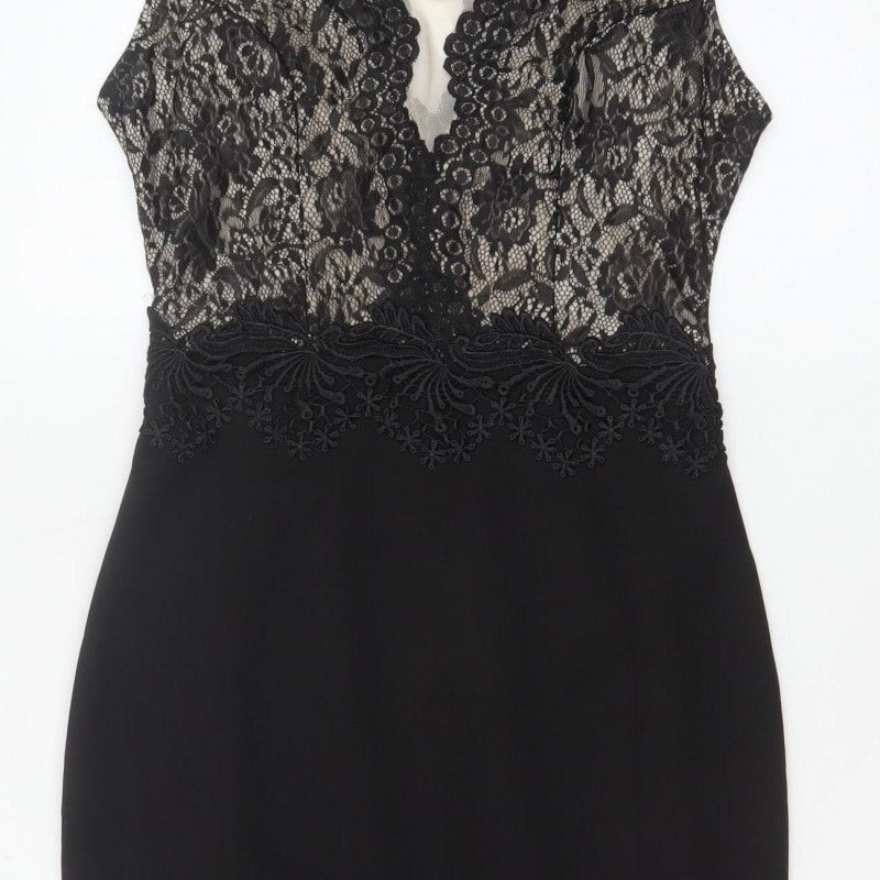 Lipsy London Women Black Lace Bodycon Pencil Dress UK 12 Party