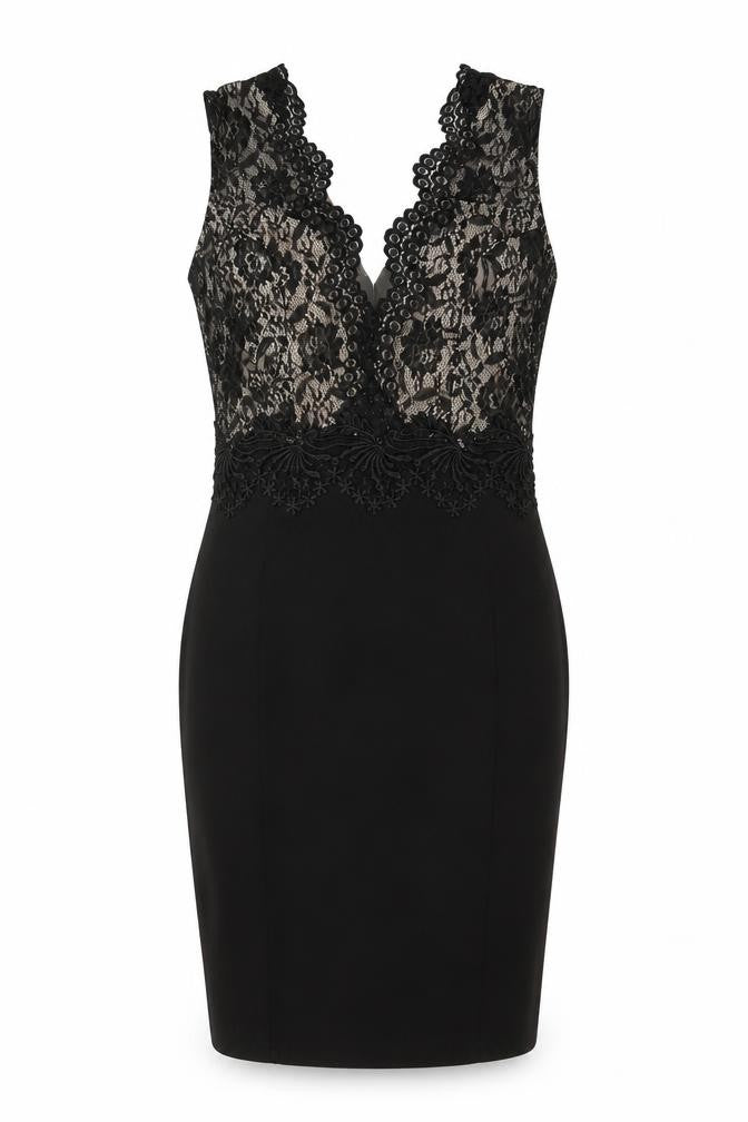 Lipsy London Women Black Lace Bodycon Pencil Dress UK 12 Party