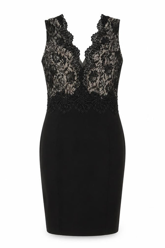Lipsy London Women Black Lace Bodycon Pencil Dress UK 12 Party