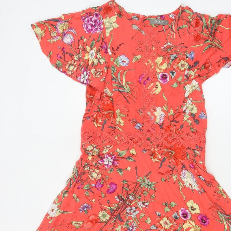 Oasis Women Orange Floral Fit & Flare Knee Length Dress UK 10