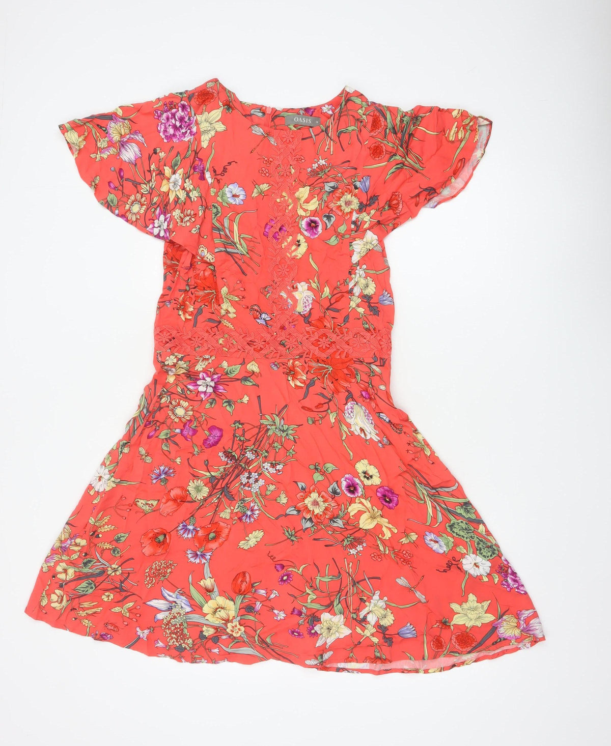 Oasis Women Orange Floral Fit & Flare Knee Length Dress UK 10