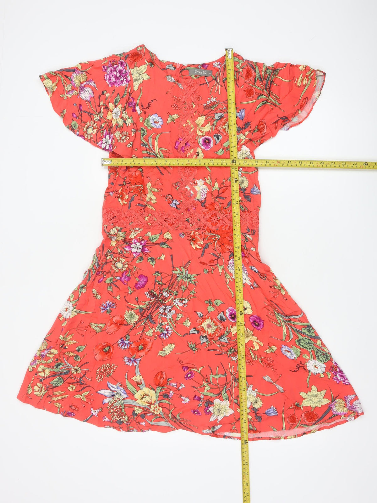 Oasis Women Orange Floral Fit & Flare Knee Length Dress UK 10