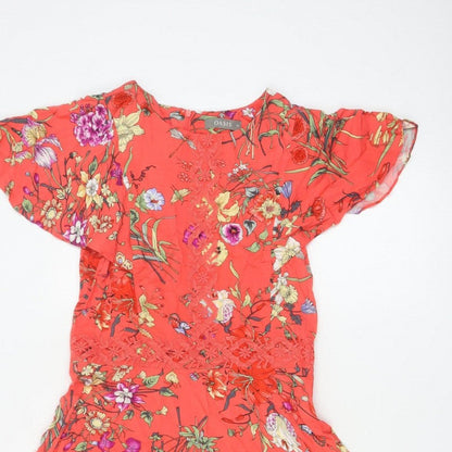 Oasis Women Orange Floral Fit & Flare Knee Length Dress UK 10