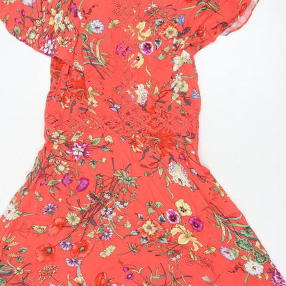 Oasis Women Orange Floral Fit & Flare Knee Length Dress UK 10