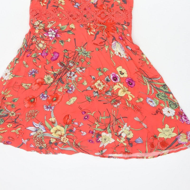 Oasis Women Orange Floral Fit & Flare Knee Length Dress UK 10