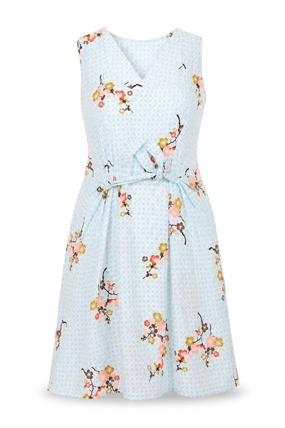 Lakeland Women Blue Floral Fit & Flare Sleeveless Dress UK 16