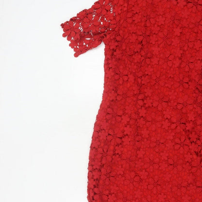 Per Una Women Red Size 14 Floral Crochet Lace Sheath Party Dress