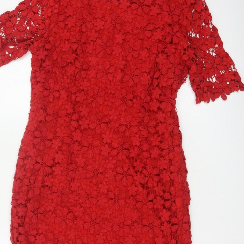 Per Una Women Red Size 14 Floral Crochet Lace Sheath Party Dress