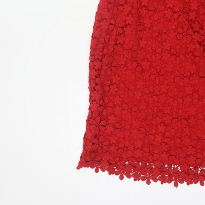 Per Una Women Red Size 14 Floral Crochet Lace Sheath Party Dress