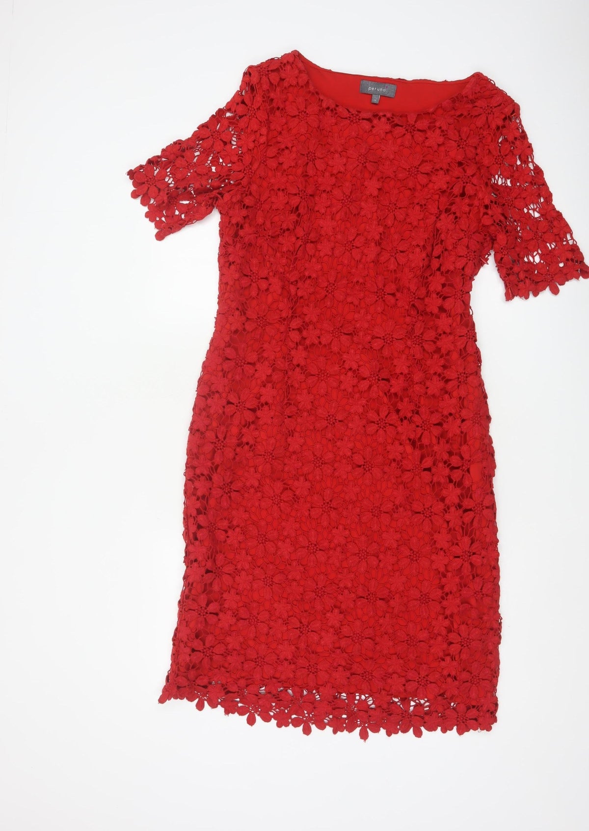 Per Una Women Red Size 14 Floral Crochet Lace Sheath Party Dress