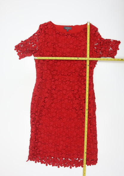 Per Una Women Red Size 14 Floral Crochet Lace Sheath Party Dress