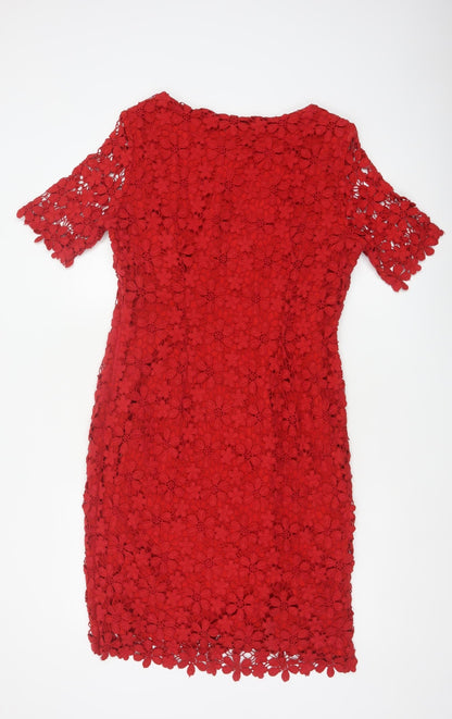 Per Una Women Red Size 14 Floral Crochet Lace Sheath Party Dress