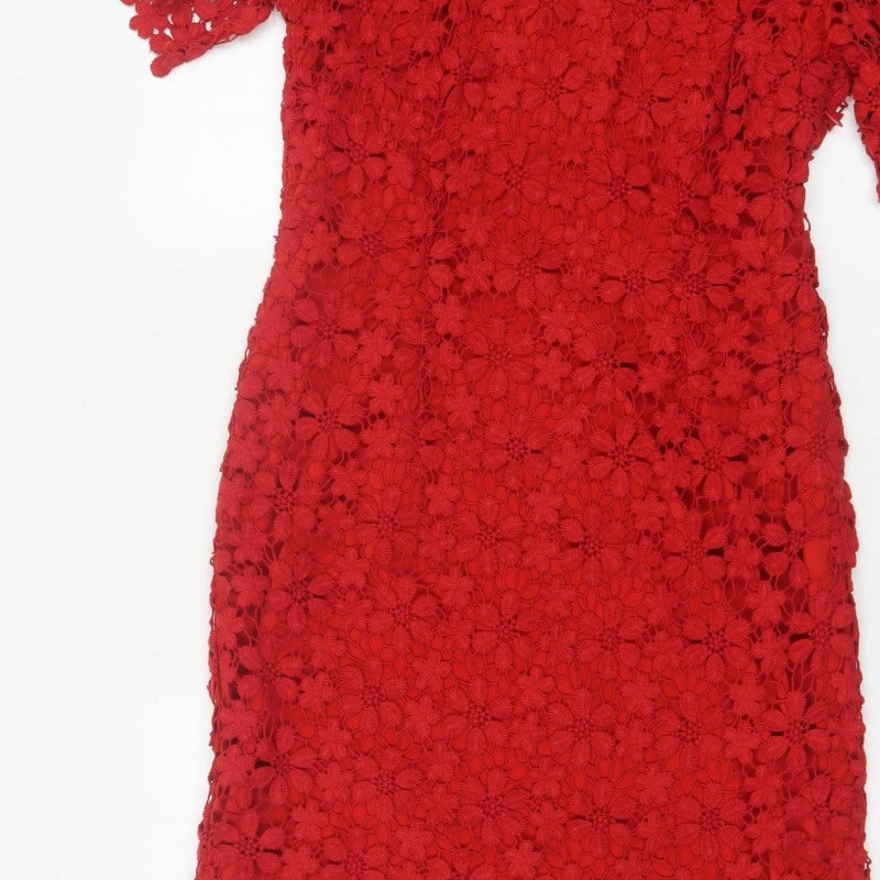Per Una Women Red Size 14 Floral Crochet Lace Sheath Party Dress