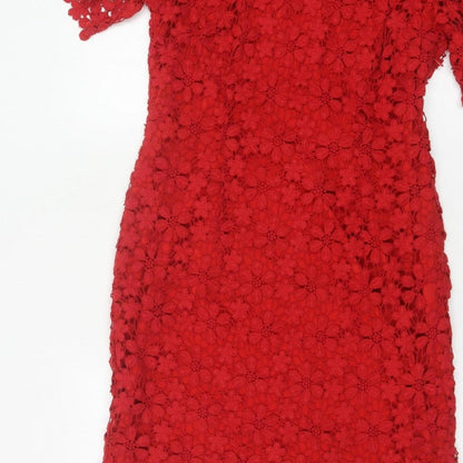 Per Una Women Red Size 14 Floral Crochet Lace Sheath Party Dress