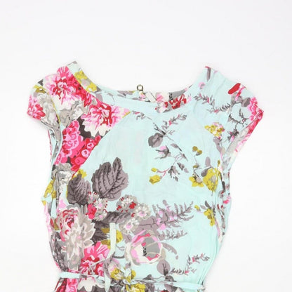 Joules Women Blue Floral UK 10 Fit & Flare Knee Dress