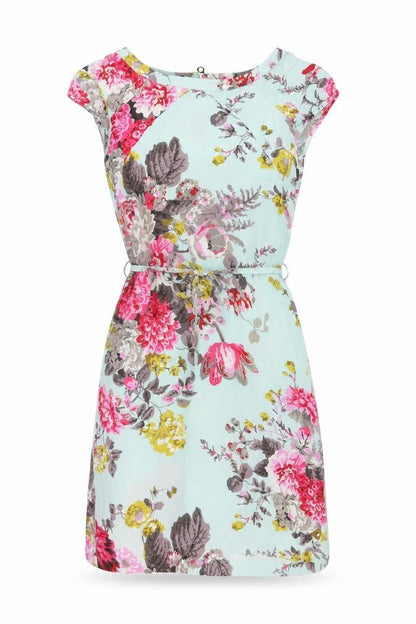 Joules Women Blue Floral UK 10 Fit & Flare Knee Dress
