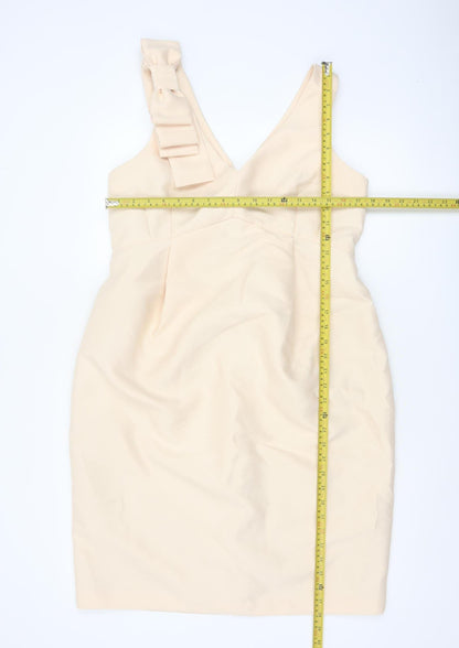 ASOS Women Ivory UK 14 Pencil Dress V-Neck Bow Strap Formal