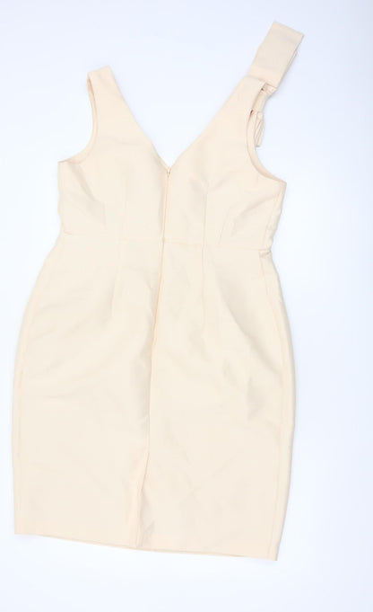 ASOS Women Ivory UK 14 Pencil Dress V-Neck Bow Strap Formal
