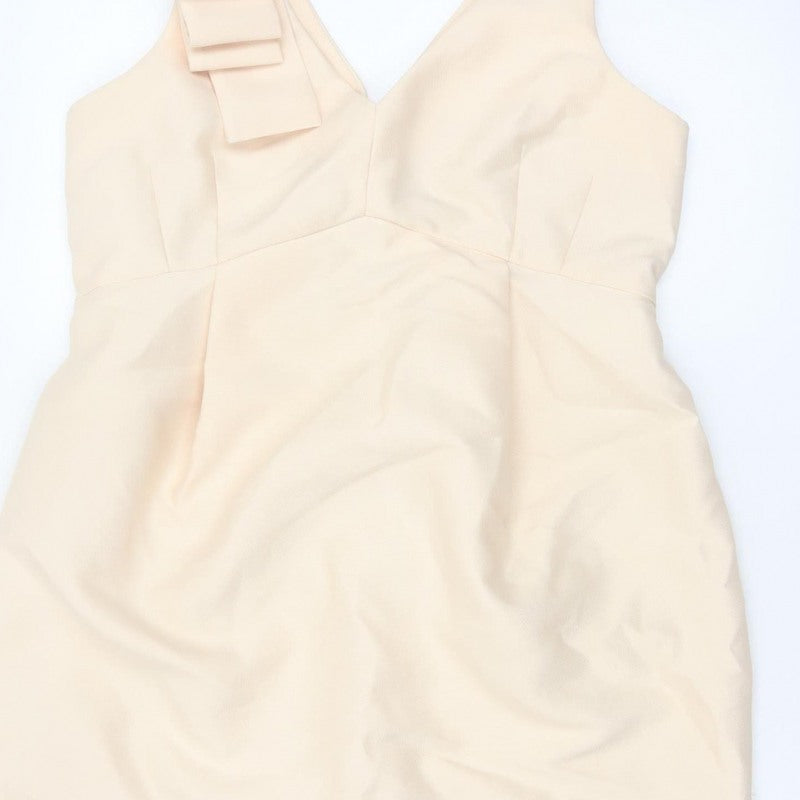 ASOS Women Ivory UK 14 Pencil Dress V-Neck Bow Strap Formal