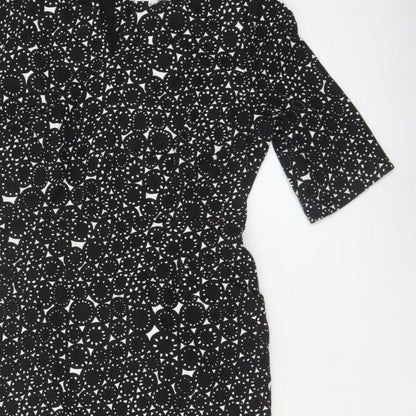 L.K.Bennett Women's Black UK 14 Geometric Print Pencil Knee Dress