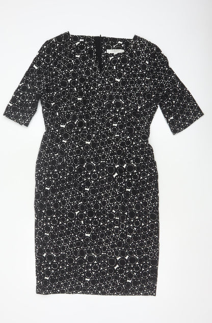 L.K.Bennett Women's Black UK 14 Geometric Print Pencil Knee Dress