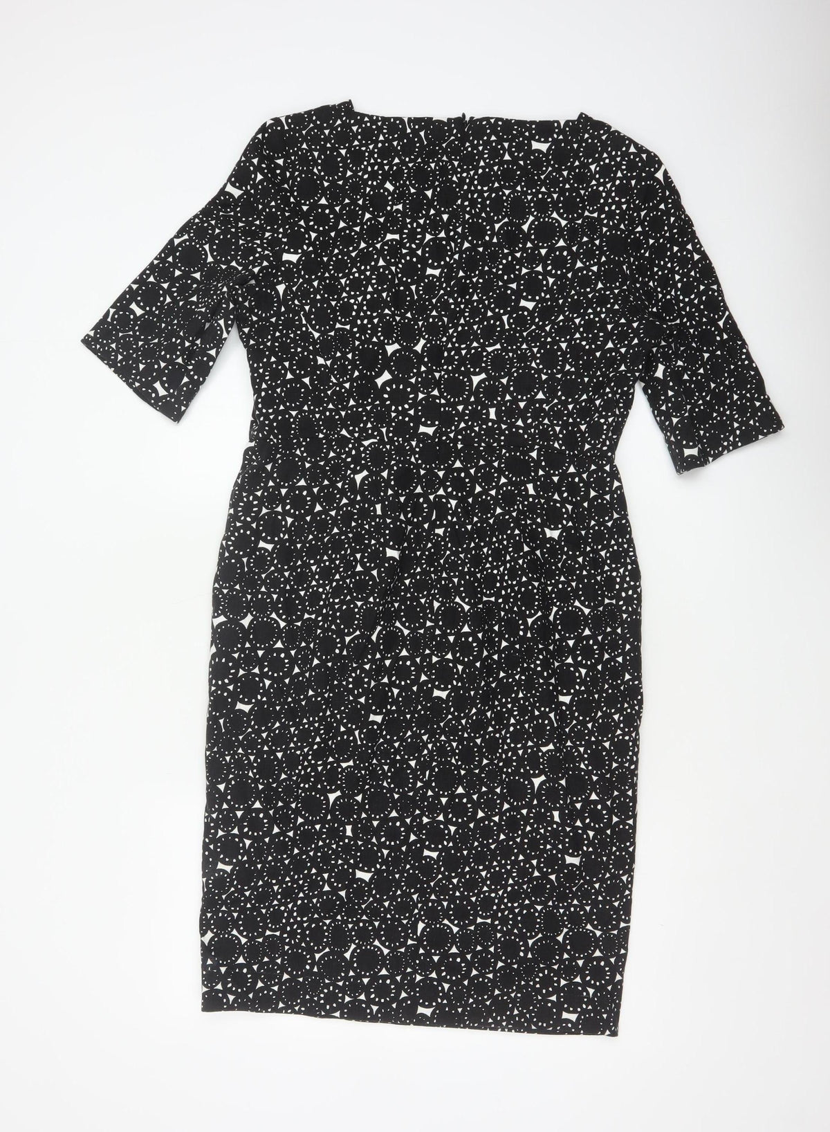 L.K.Bennett Women's Black UK 14 Geometric Print Pencil Knee Dress