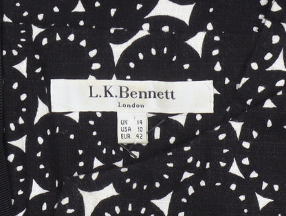 L.K.Bennett Women's Black UK 14 Geometric Print Pencil Knee Dress