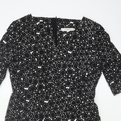 L.K.Bennett Women's Black UK 14 Geometric Print Pencil Knee Dress