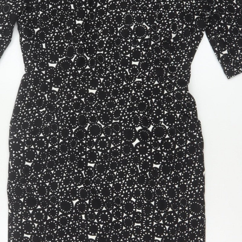 L.K.Bennett Women's Black UK 14 Geometric Print Pencil Knee Dress