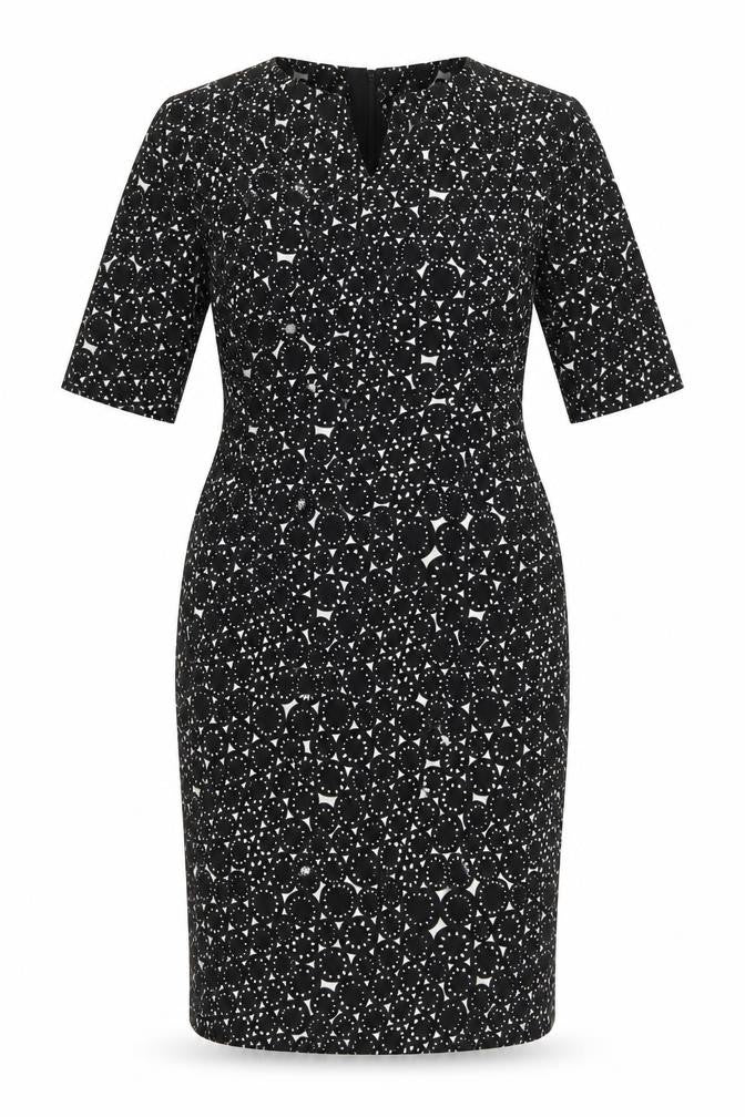 L.K.Bennett Women's Black UK 14 Geometric Print Pencil Knee Dress