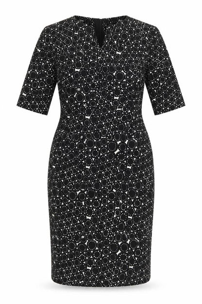 L.K.Bennett Women's Black UK 14 Geometric Print Pencil Knee Dress