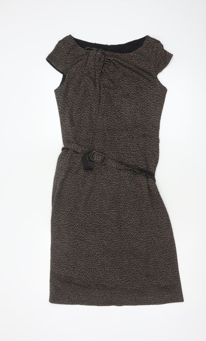 Laura Ashley Women Brown Leopard Print Belted Sheath Dress UK 10