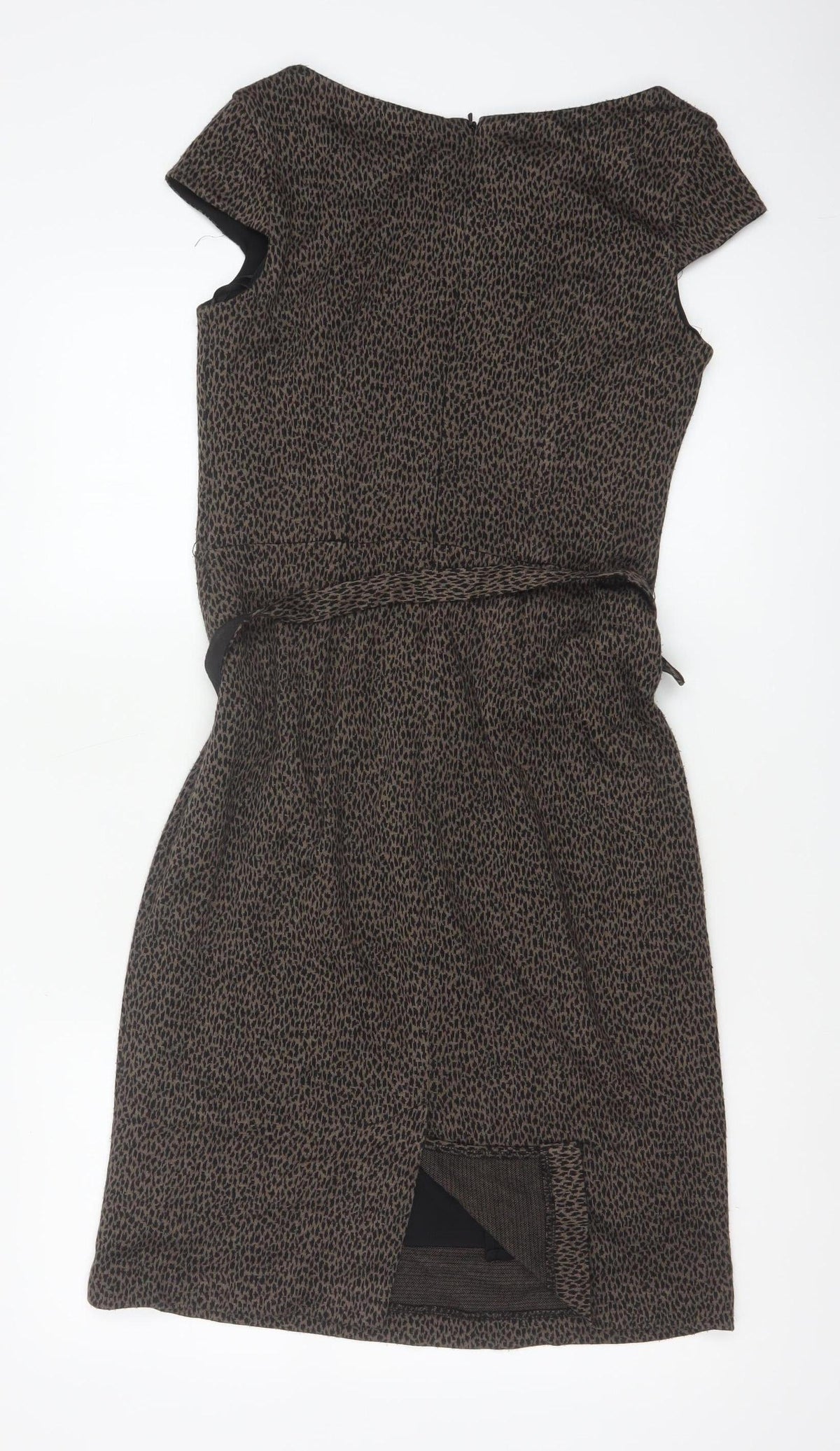 Laura Ashley Women Brown Leopard Print Belted Sheath Dress UK 10