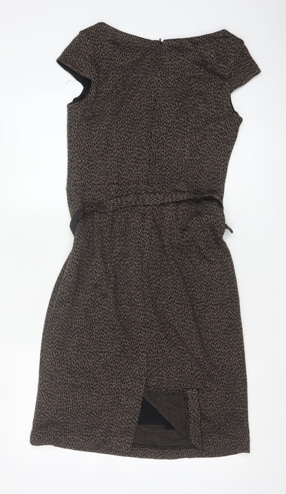 Laura Ashley Women Brown Leopard Print Belted Sheath Dress UK 10