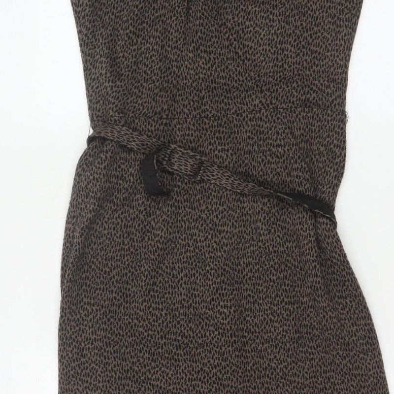 Laura Ashley Women Brown Leopard Print Belted Sheath Dress UK 10