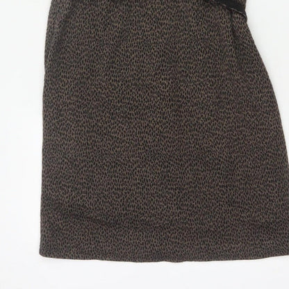 Laura Ashley Women Brown Leopard Print Belted Sheath Dress UK 10