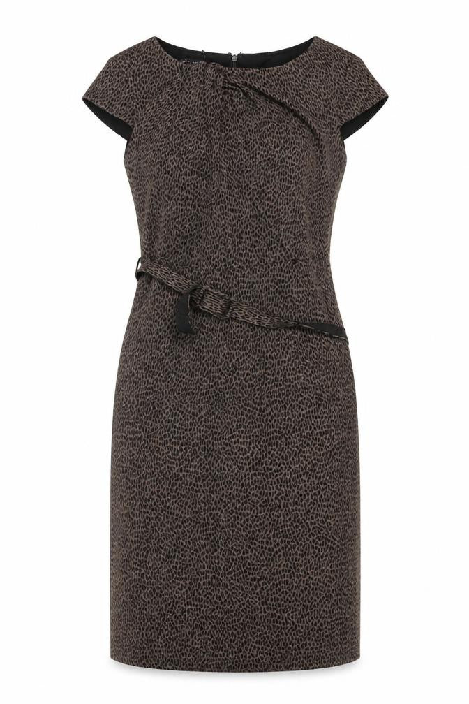 Laura Ashley Women Brown Leopard Print Belted Sheath Dress UK 10