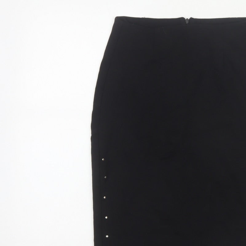 Reserved Women Black UK 8 Studded Pencil Knee Length Skirt