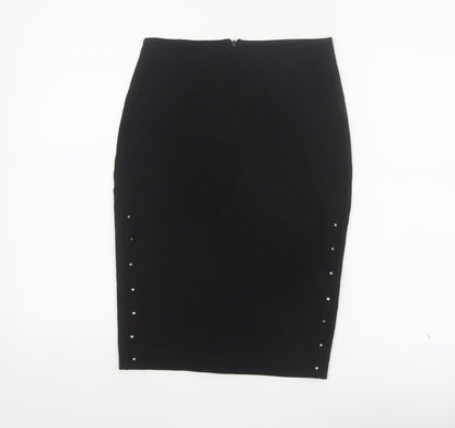 Reserved Women Black UK 8 Studded Pencil Knee Length Skirt