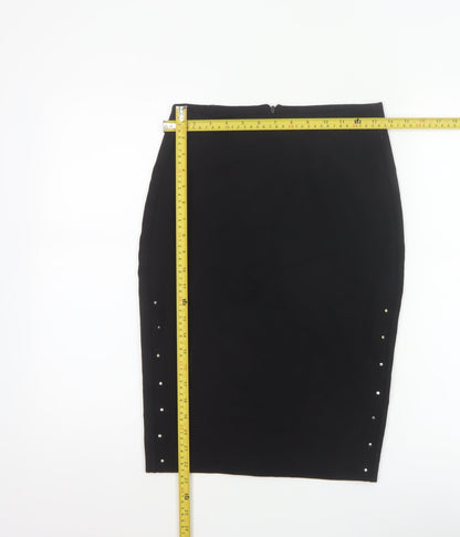 Reserved Women Black UK 8 Studded Pencil Knee Length Skirt