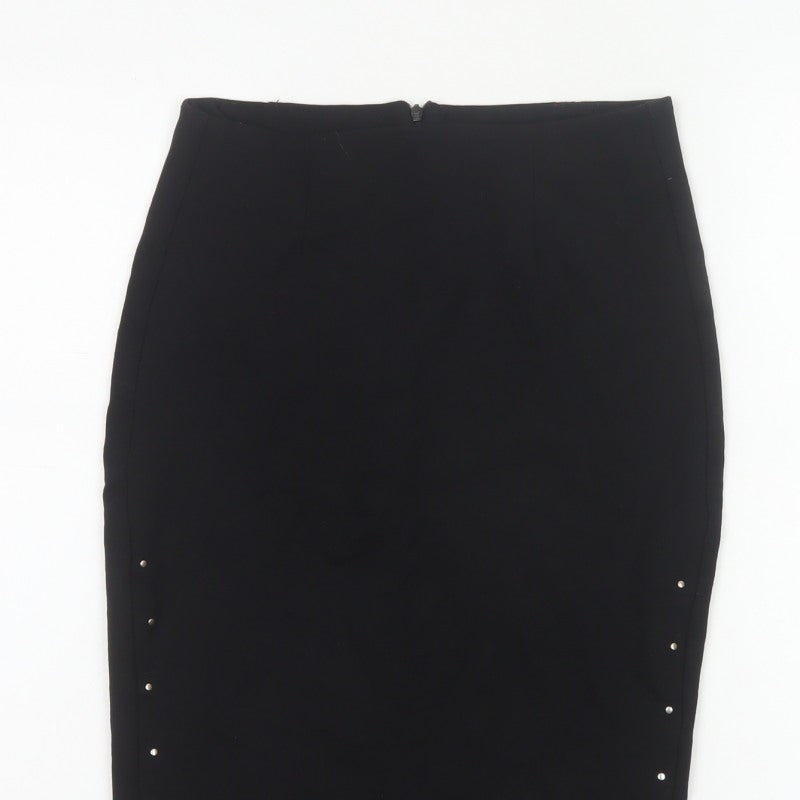 Reserved Women Black UK 8 Studded Pencil Knee Length Skirt