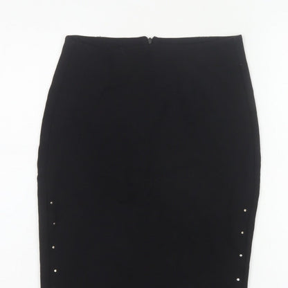 Reserved Women Black UK 8 Studded Pencil Knee Length Skirt